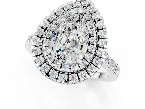 White gold Double Halo Pear Cut Moissanite Pavé Band with Four-Prong Setting_1