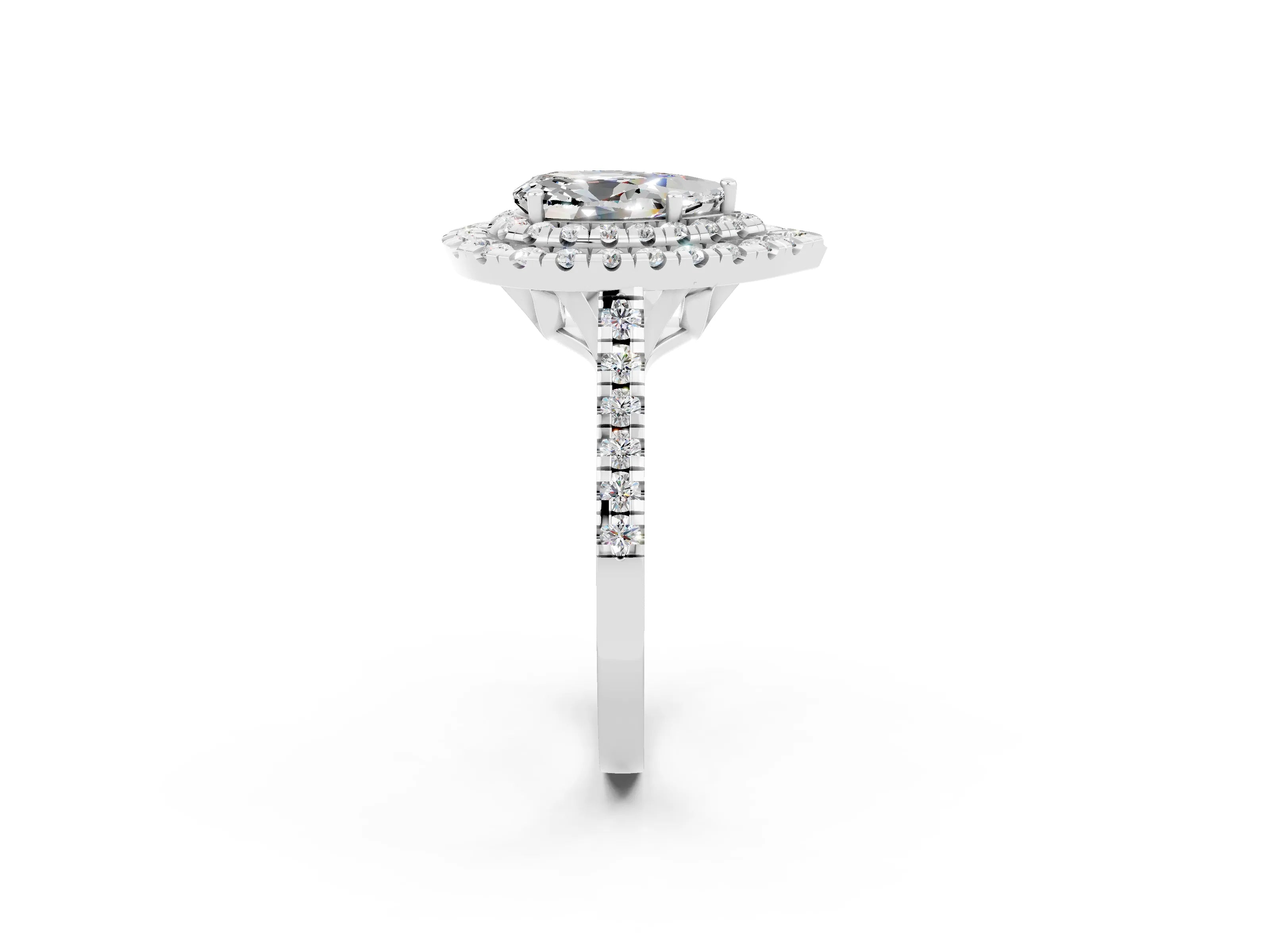 White gold Double Halo Pear Cut Moissanite Pavé Band with Four-Prong Setting_2
