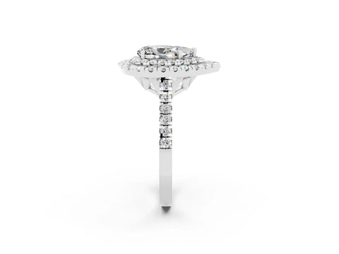 White gold Double Halo Pear Cut Moissanite Pavé Band with Four-Prong Setting_2
