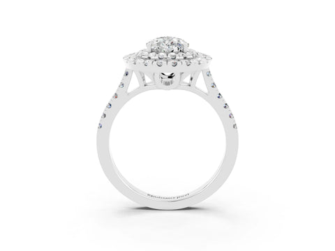 White gold Double Halo Pear Cut Moissanite Pavé Band with Four-Prong Setting_3