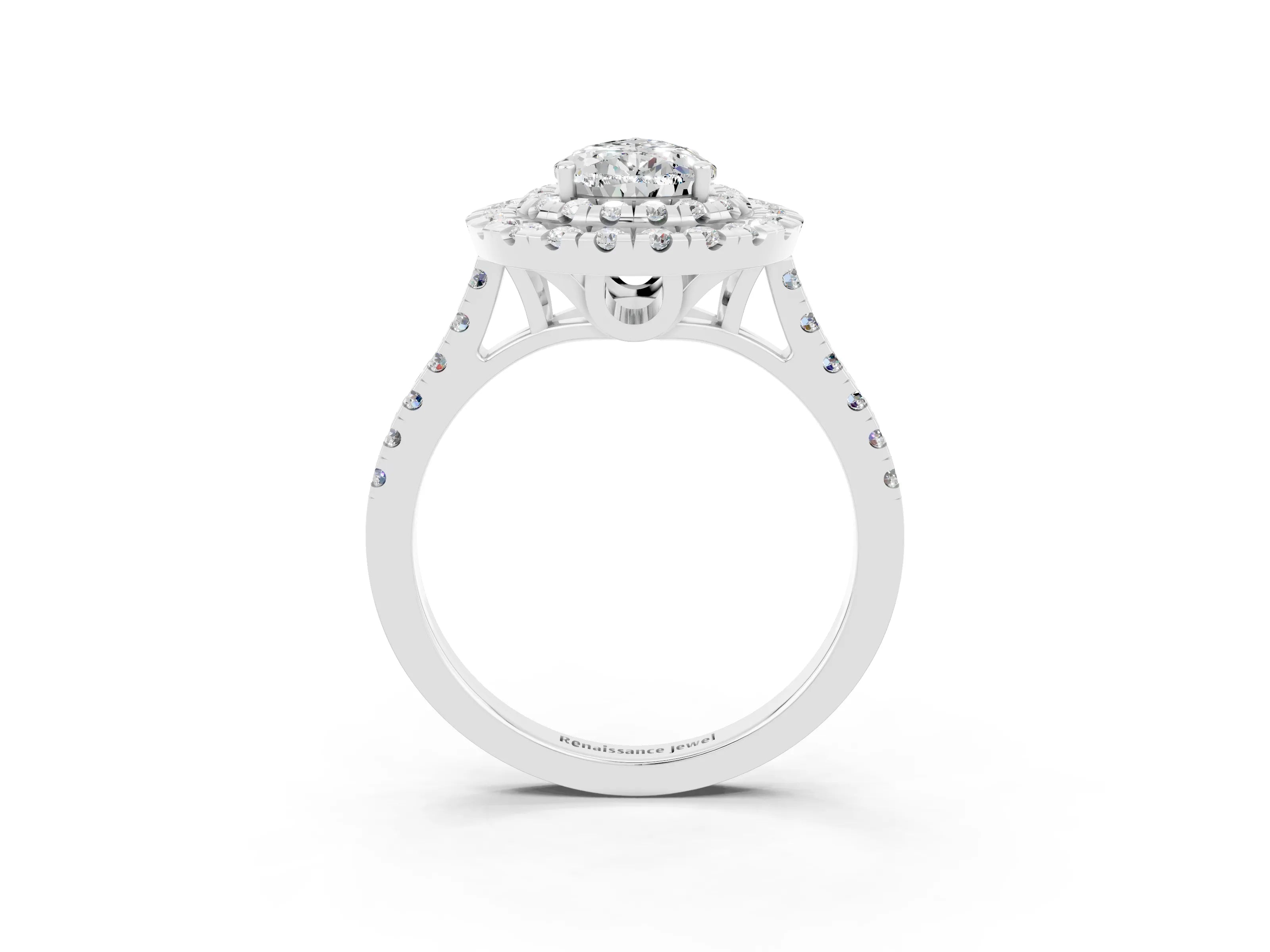 White gold Double Halo Pear Cut Moissanite Pavé Band with Four-Prong Setting_3