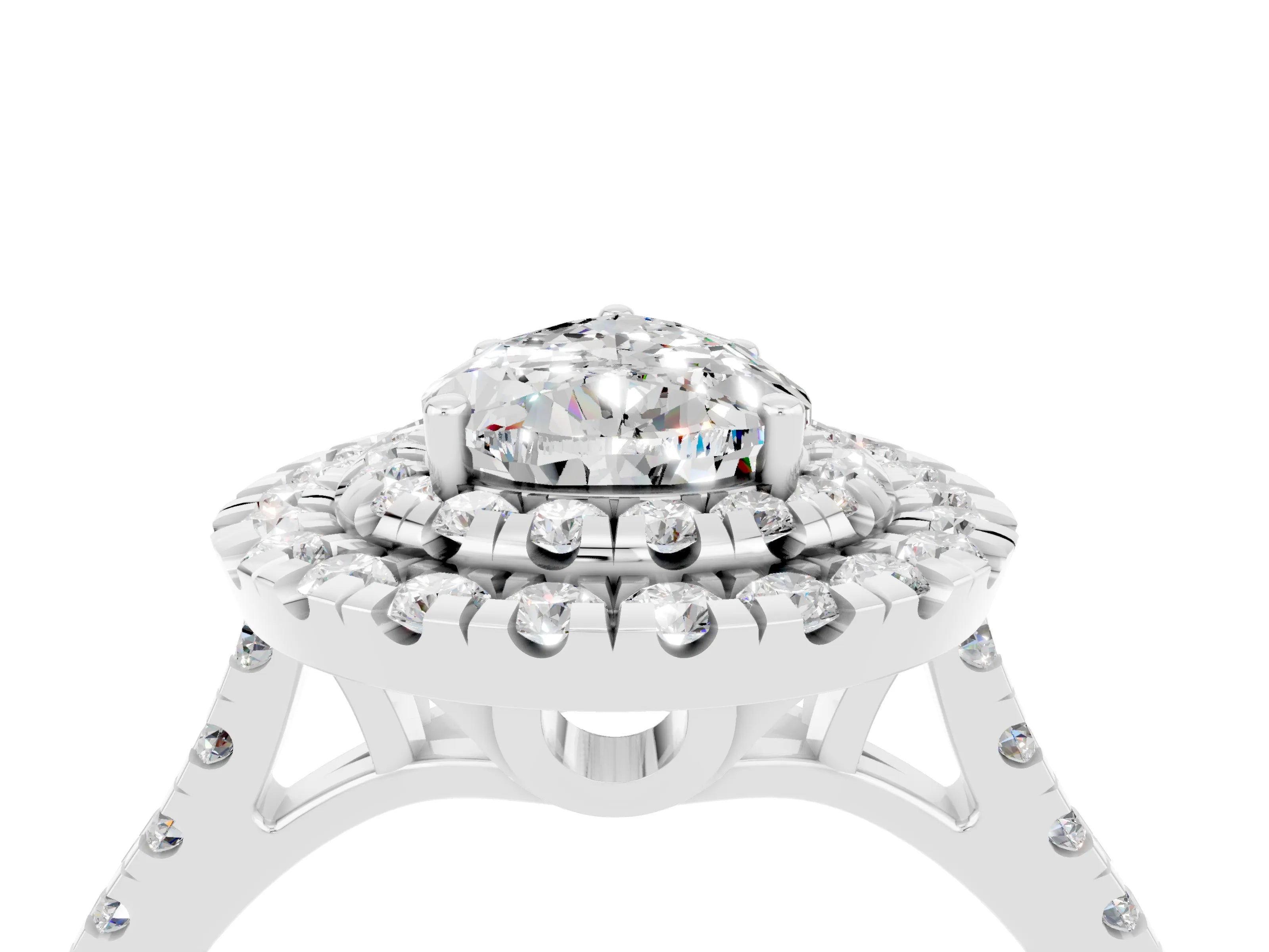 White gold Double Halo Pear Cut Moissanite Pavé Band with Four-Prong Setting_4
