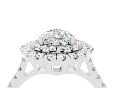 White gold Double Halo Pear Cut Moissanite Pavé Band with Four-Prong Setting_4