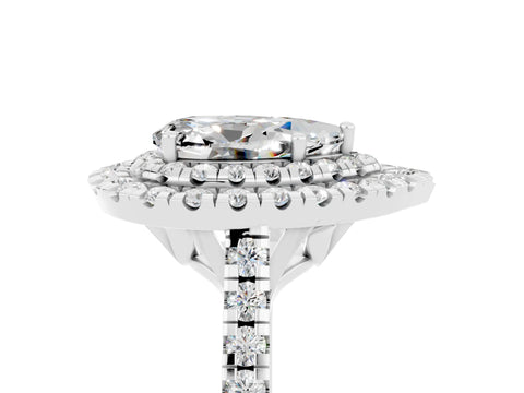 White gold Double Halo Pear Cut Moissanite Pavé Band with Four-Prong Setting_5