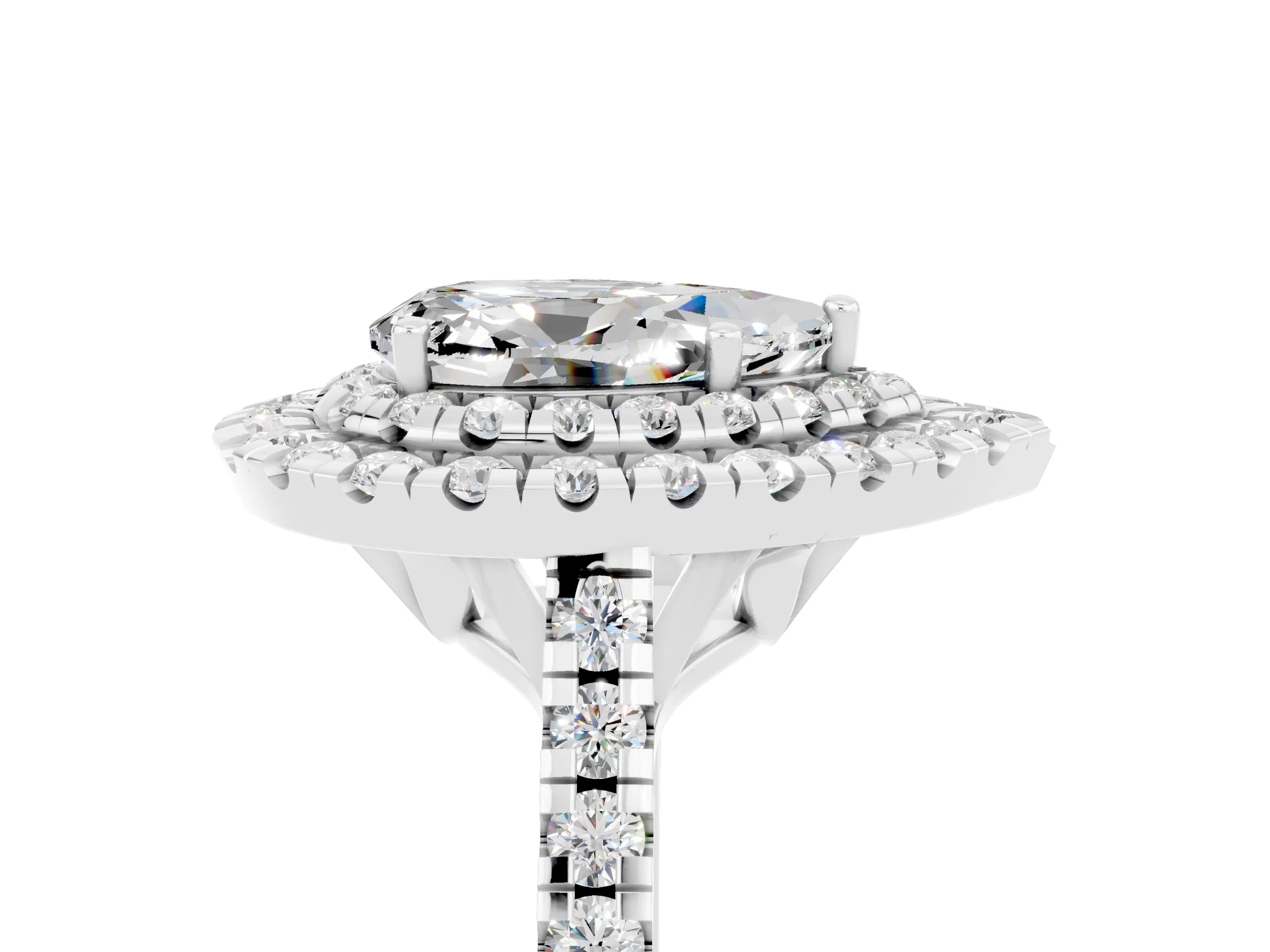 White gold Double Halo Pear Cut Moissanite Pavé Band with Four-Prong Setting_5