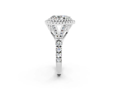 White gold Double Halo Pear Cut Moissanite Pavé Split Shank Ring with Prong Setting_2