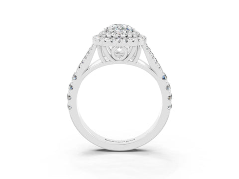 White gold Double Halo Pear Cut Moissanite Pavé Split Shank Ring with Prong Setting_3