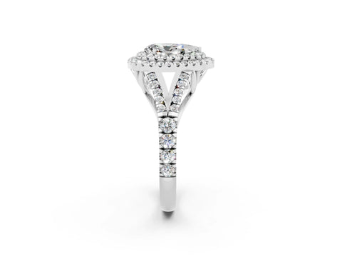 White gold Double Halo Pear Cut Moissanite Split Shank Engagement Ring with Four-Prong Setting_2
