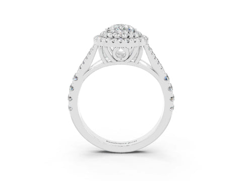 White gold Double Halo Pear Cut Moissanite Split Shank Engagement Ring with Four-Prong Setting_3
