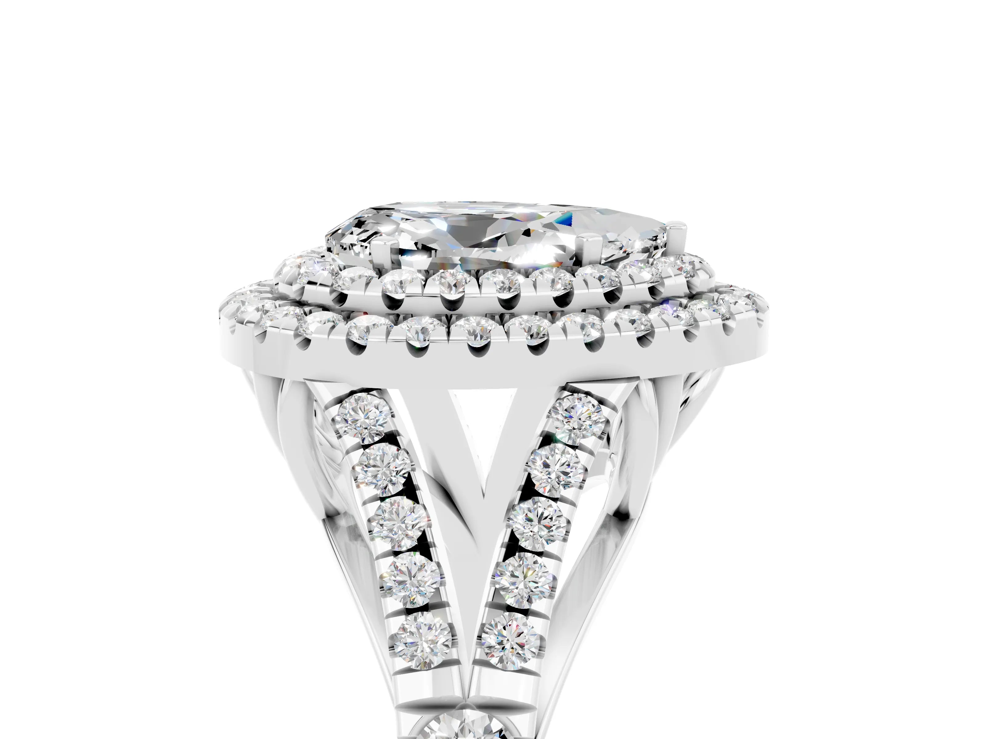 White gold Double Halo Pear Cut Moissanite Split Shank Engagement Ring with Four-Prong Setting_5