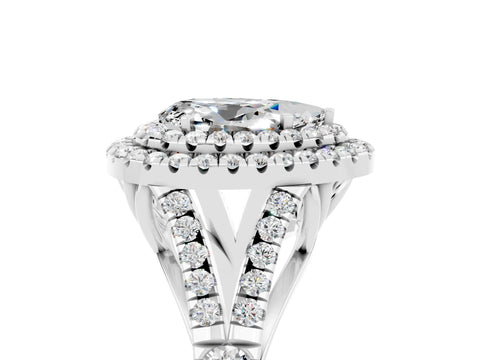 White gold Double Halo Pear Cut Moissanite Split Shank Engagement Ring with Four-Prong Setting_5