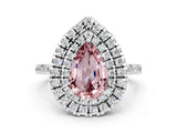 White gold Double Halo Pear Cut Morganite Pavé Band with Four-Prong Setting