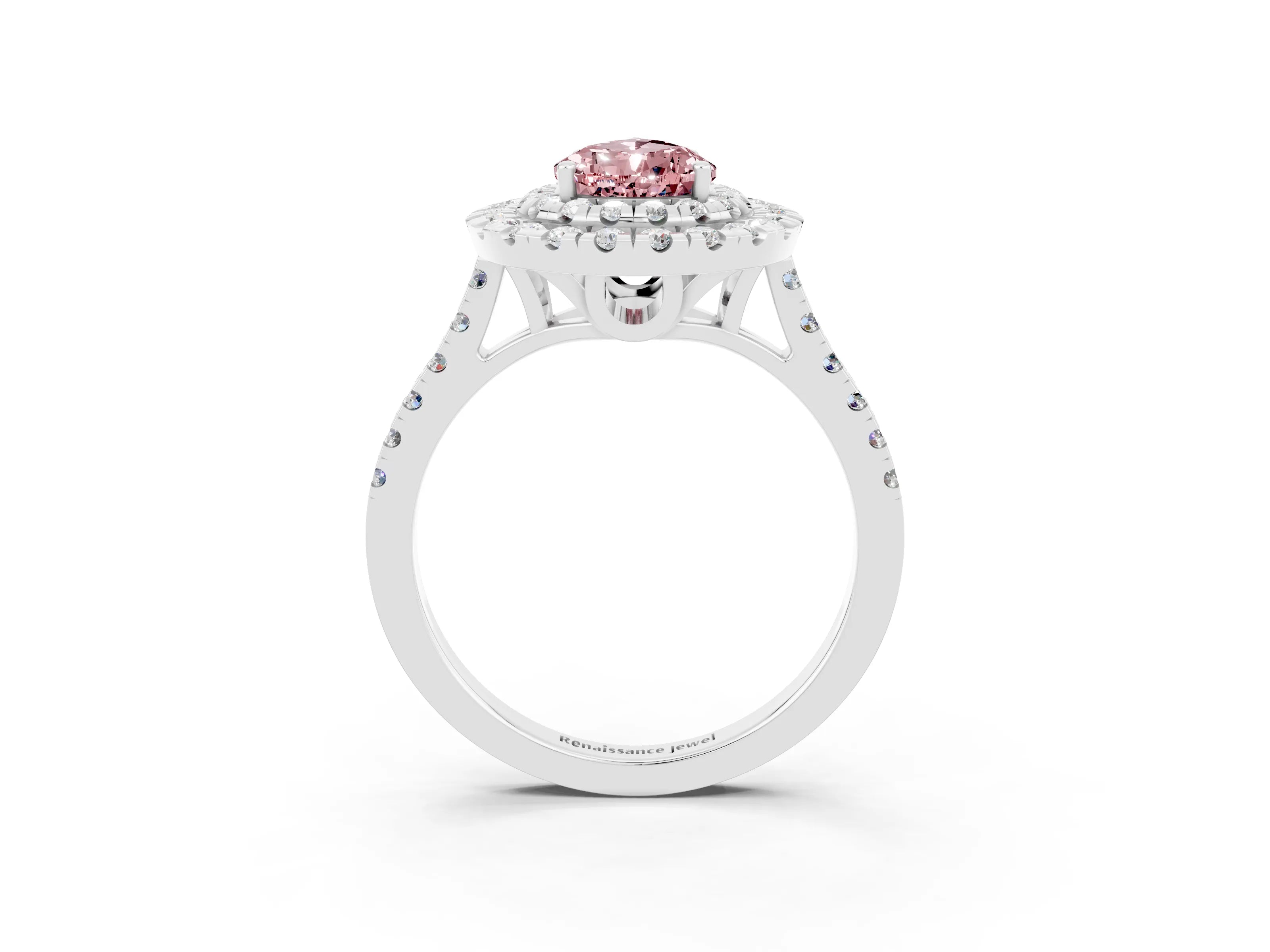 White gold Double Halo Pear Cut Morganite Pavé Band with Four-Prong Setting_3