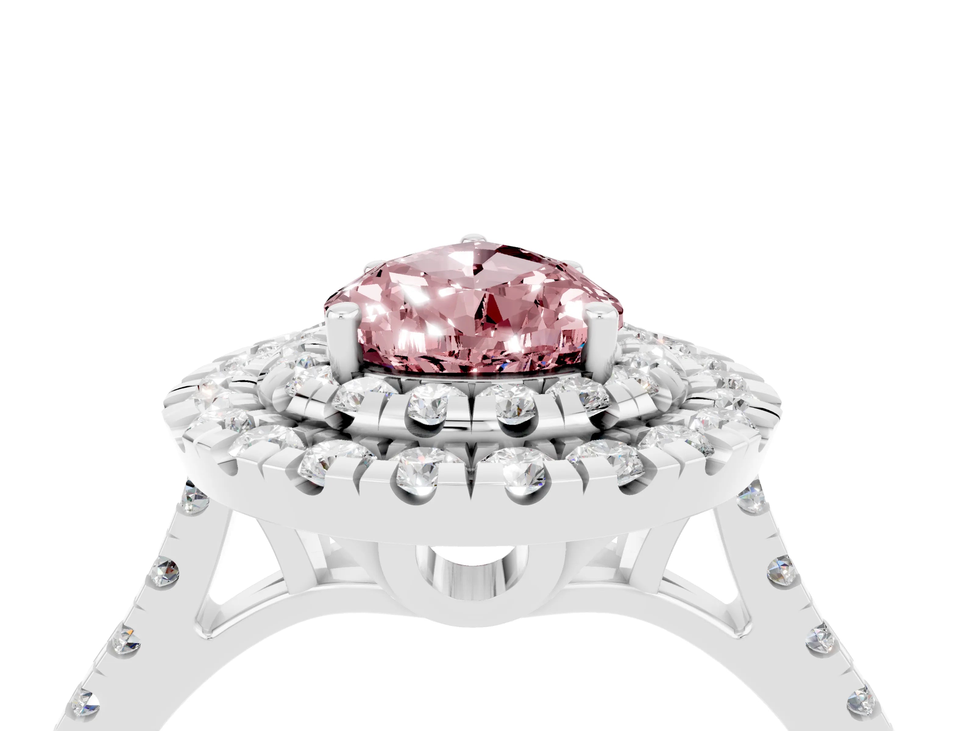 White gold Double Halo Pear Cut Morganite Pavé Band with Four-Prong Setting_4