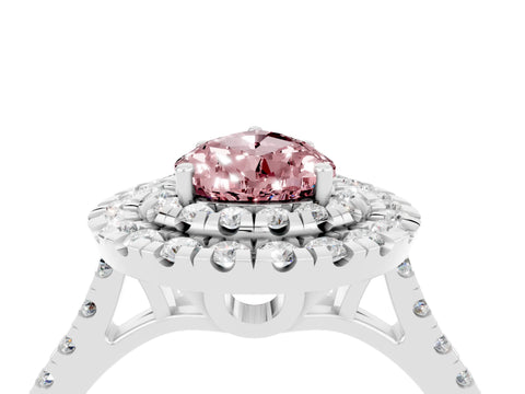 White gold Double Halo Pear Cut Morganite Pavé Band with Four-Prong Setting_4