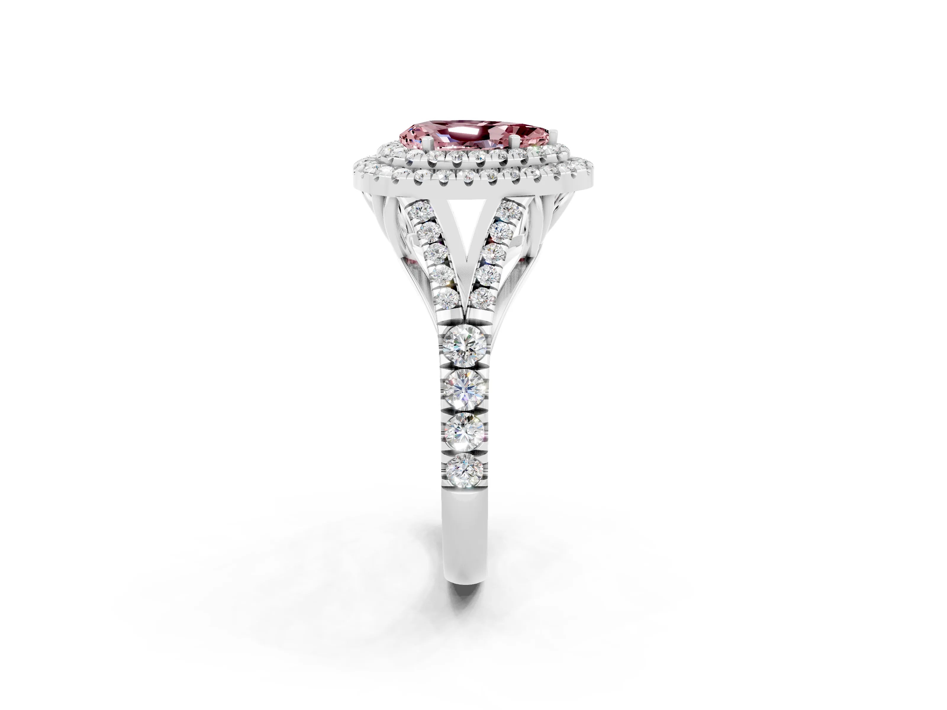 White gold Double Halo Pear Cut Morganite Pavé Split Shank Ring with Prong Setting_2