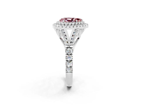 White gold Double Halo Pear Cut Morganite Pavé Split Shank Ring with Prong Setting_2