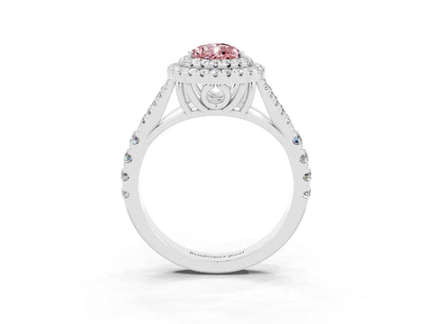 White gold Double Halo Pear Cut Morganite Pavé Split Shank Ring with Prong Setting_3