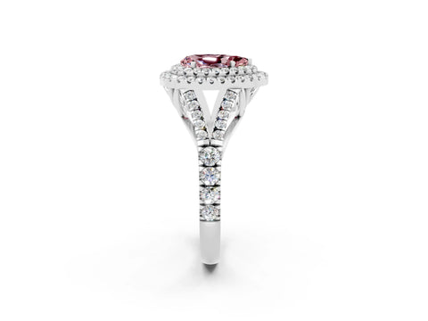 White gold Double Halo Pear Cut Morganite Split Shank Engagement Ring with Four-Prong Setting_2
