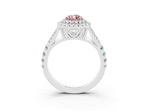 White gold Double Halo Pear Cut Morganite Split Shank Engagement Ring with Four-Prong Setting_3
