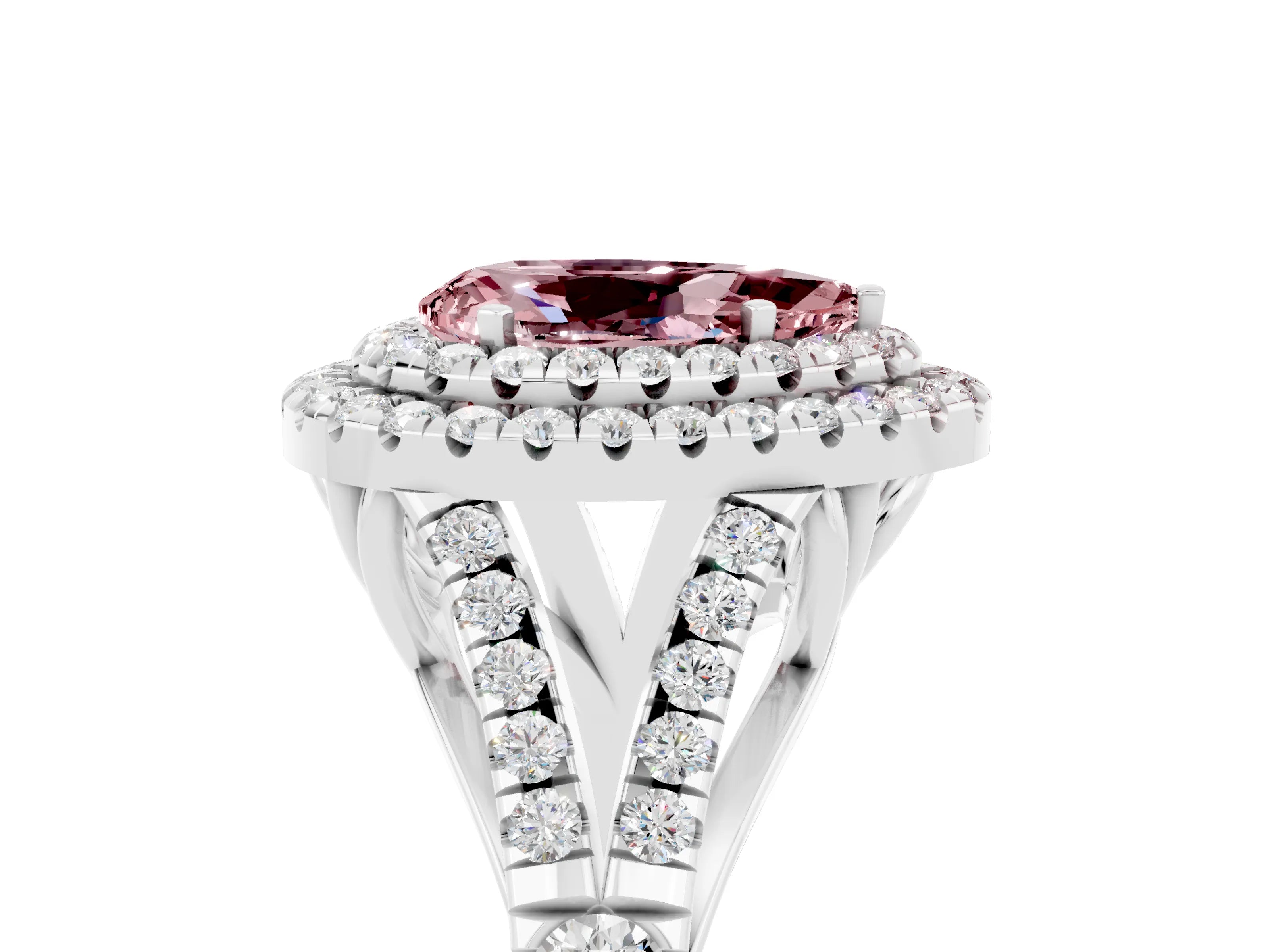White gold Double Halo Pear Cut Morganite Split Shank Engagement Ring with Four-Prong Setting_5