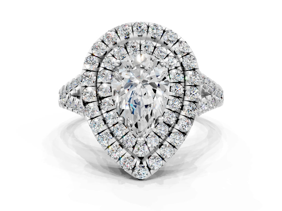 White gold Double Halo Pear Cut Pave Split Shank Prong Set Ring_15