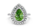 White gold Double Halo Pear Cut Peridot Pavé Band with Four-Prong Setting