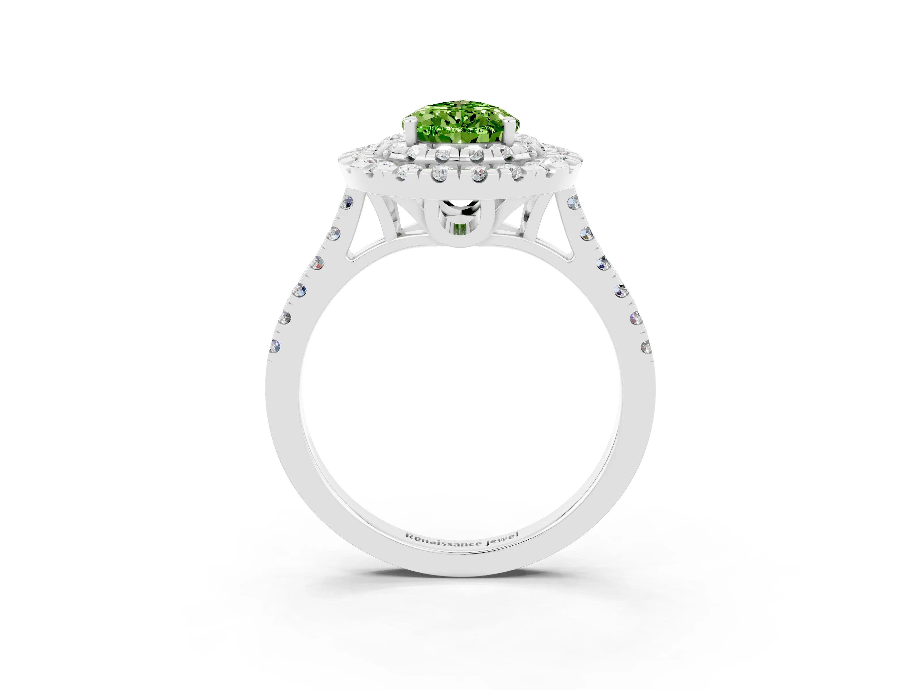 White gold Double Halo Pear Cut Peridot Pavé Band with Four-Prong Setting_3