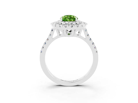 White gold Double Halo Pear Cut Peridot Pavé Band with Four-Prong Setting_3