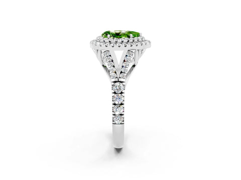 White gold Double Halo Pear Cut Peridot Pavé Split Shank Ring with Prong Setting_2
