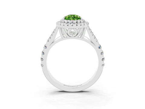 White gold Double Halo Pear Cut Peridot Pavé Split Shank Ring with Prong Setting_3