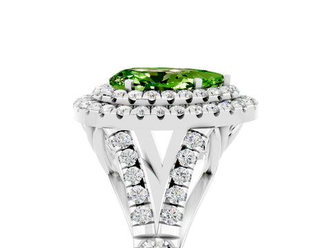 White gold Double Halo Pear Cut Peridot Pavé Split Shank Ring with Prong Setting_5