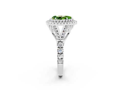White gold Double Halo Pear Cut Peridot Split Shank Engagement Ring with Four-Prong Setting_2