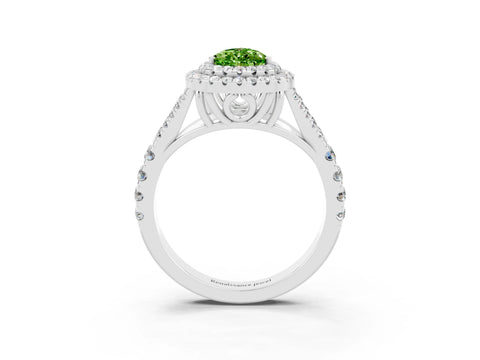 White gold Double Halo Pear Cut Peridot Split Shank Engagement Ring with Four-Prong Setting_3