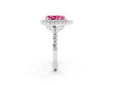 White gold Double Halo Pear Cut Pink Sapphire Pavé Band with Four-Prong Setting_26