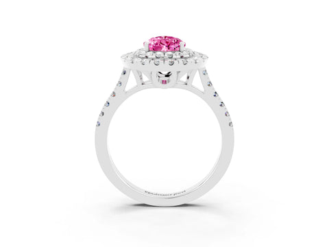 White gold Double Halo Pear Cut Pink Sapphire Pavé Band with Four-Prong Setting_27