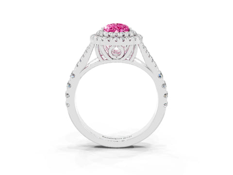 White gold Double Halo Pear Cut Pink Sapphire Pavé Split Shank Ring with Prong Setting_3