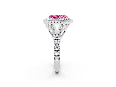 White gold Double Halo Pear Cut Pink Sapphire Split Shank Engagement Ring with Four-Prong Setting_2