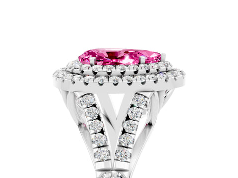 White gold Double Halo Pear Cut Pink Sapphire Split Shank Engagement Ring with Four-Prong Setting_5