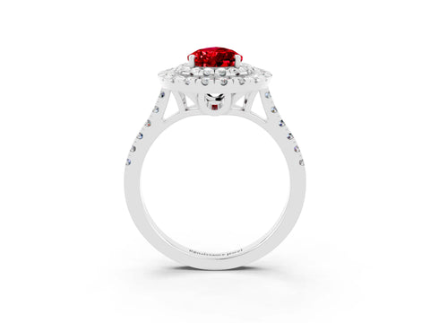 White gold Double Halo Pear Cut Ruby Pavé Band with Four-Prong Setting_3