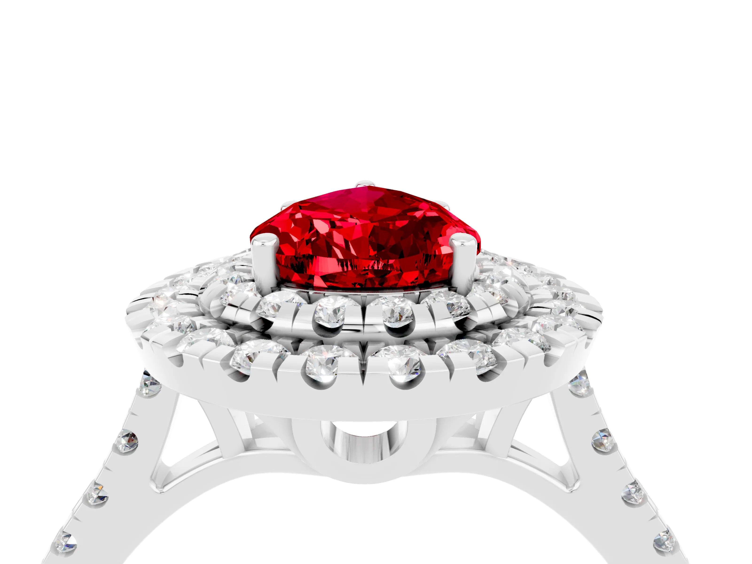 White gold Double Halo Pear Cut Ruby Pavé Band with Four-Prong Setting_4