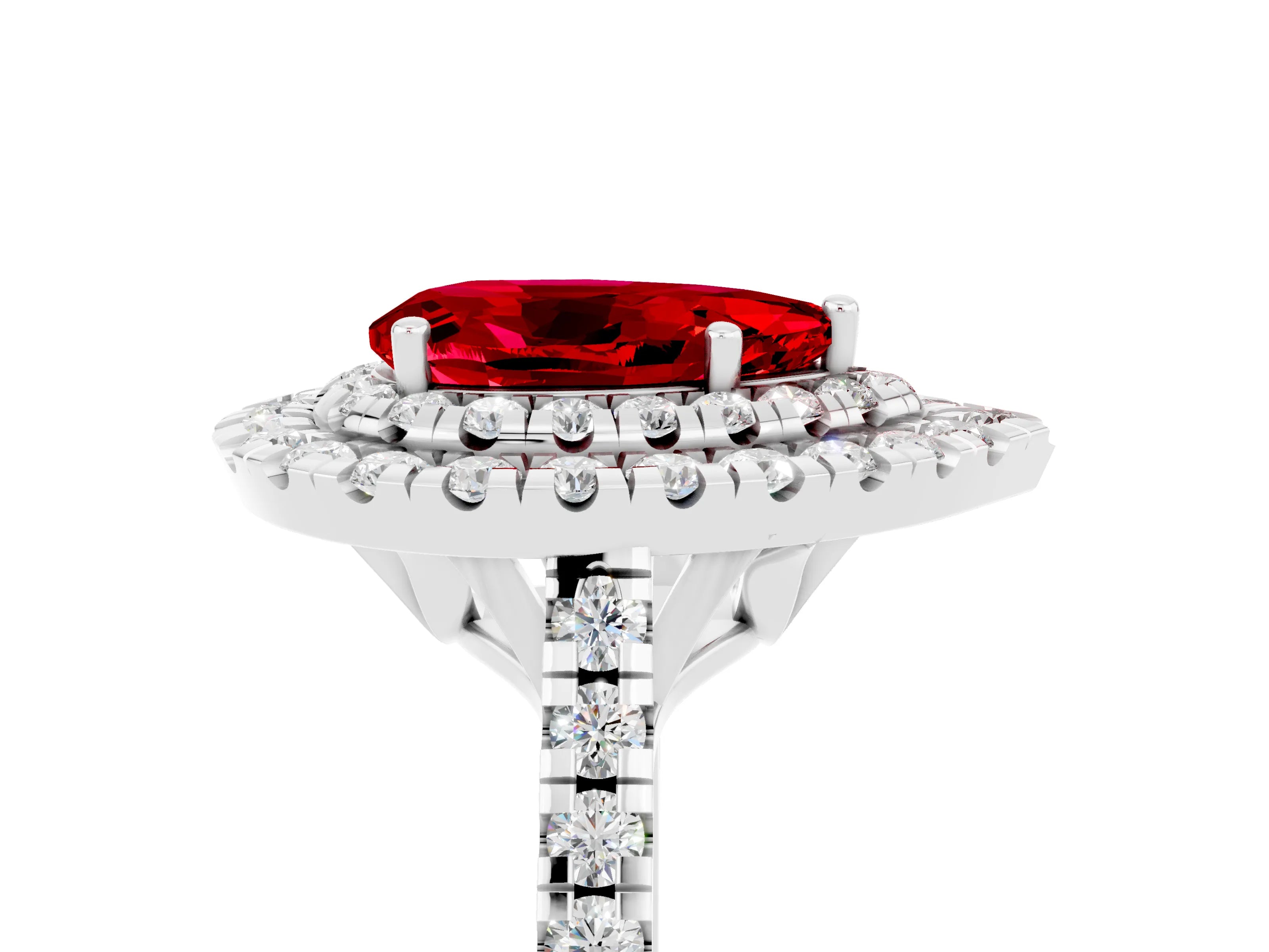 White gold Double Halo Pear Cut Ruby Pavé Band with Four-Prong Setting_5