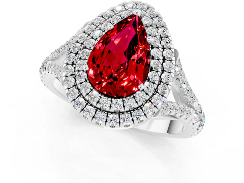 White gold Double Halo Pear Cut Ruby Split Shank Engagement Ring with Four-Prong Setting_1