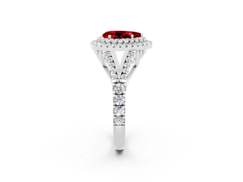 White gold Double Halo Pear Cut Ruby Split Shank Engagement Ring with Four-Prong Setting_2