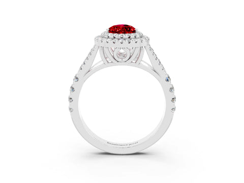 White gold Double Halo Pear Cut Ruby Split Shank Engagement Ring with Four-Prong Setting_3