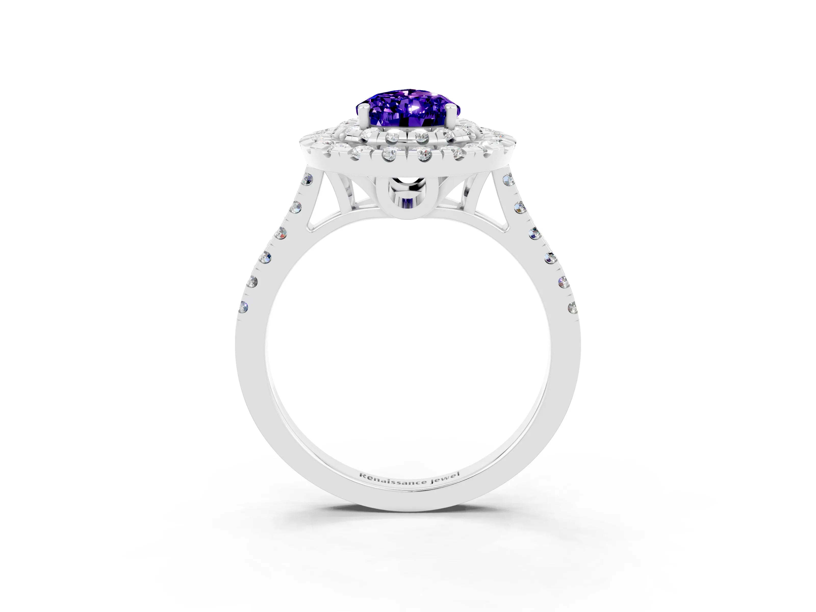 White gold Double Halo Pear Cut Tanzanite Pavé Band with Four-Prong Setting_3