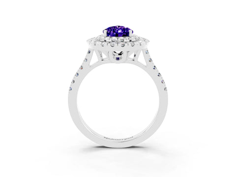 White gold Double Halo Pear Cut Tanzanite Pavé Band with Four-Prong Setting_3