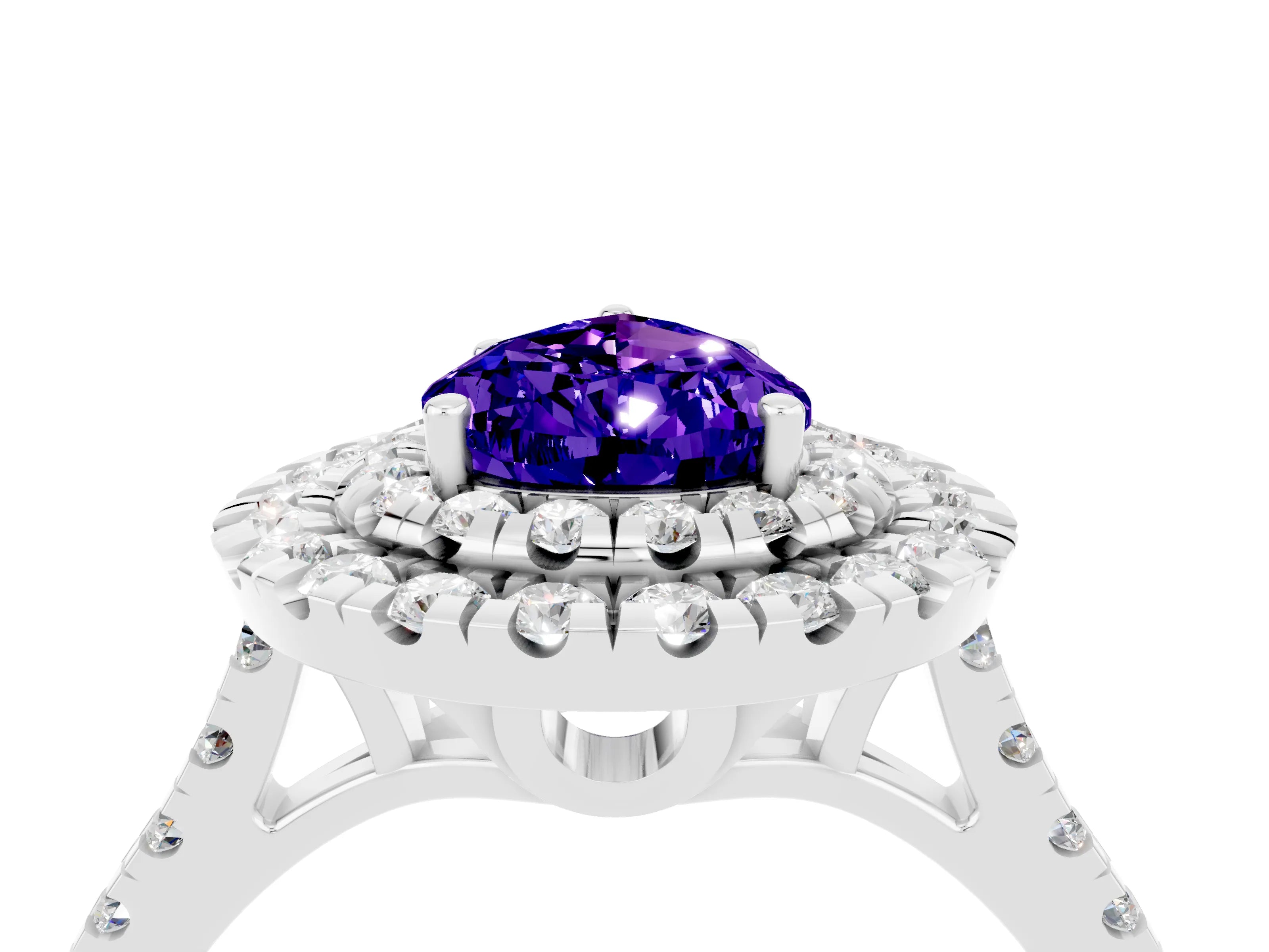 White gold Double Halo Pear Cut Tanzanite Pavé Band with Four-Prong Setting_4