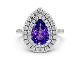 White gold Double Halo Pear Cut Tanzanite Pavé Band with Four-Prong Setting