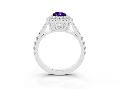 White gold Double Halo Pear Cut Tanzanite Pavé Split Shank Ring with Prong Setting_3